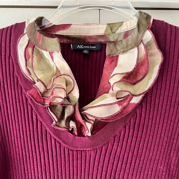 EUC! Anne Klein Burgundy Sweater with Ruffle Insert - Medium - Picture 2 of 3
